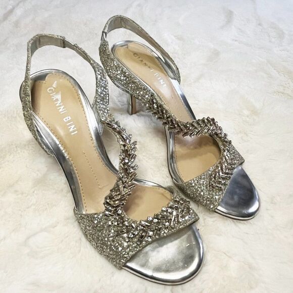 Gianni Bini Silver Rhinestone‎ Formal Sandal Slingback Heels Size 7 - Picture 1 of 15